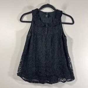 H&M Black Metallic‎ Lace Overlay Collared Sleeveless Blouse Women's Size 2